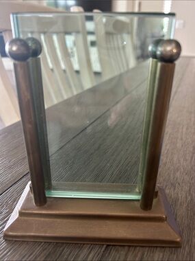 Vintage Brass-Tone Glass Photo Frame Holder - Classic Accent - Very old!